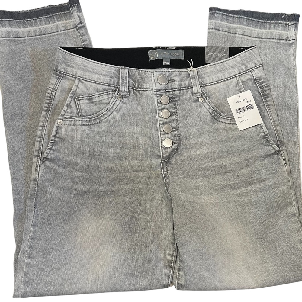 Democracy Grey Button Up High Rise Slim a straight Raw hem jean